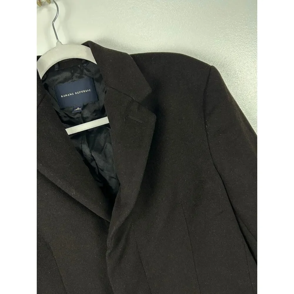Vintage Banana Republic Men’s Dark Brown Wool Cashmere Overcoat Size Small